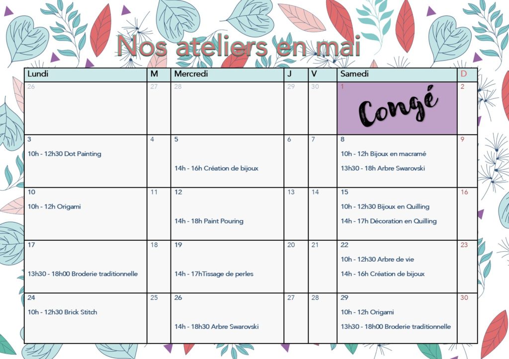 Calendrier mai 21
